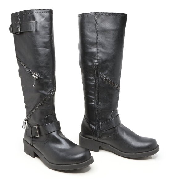 Mossimo Supply Co. Black Vegan Faux Leather Moto Biker Boots  Knee High Zippers - Picture 15 of 15